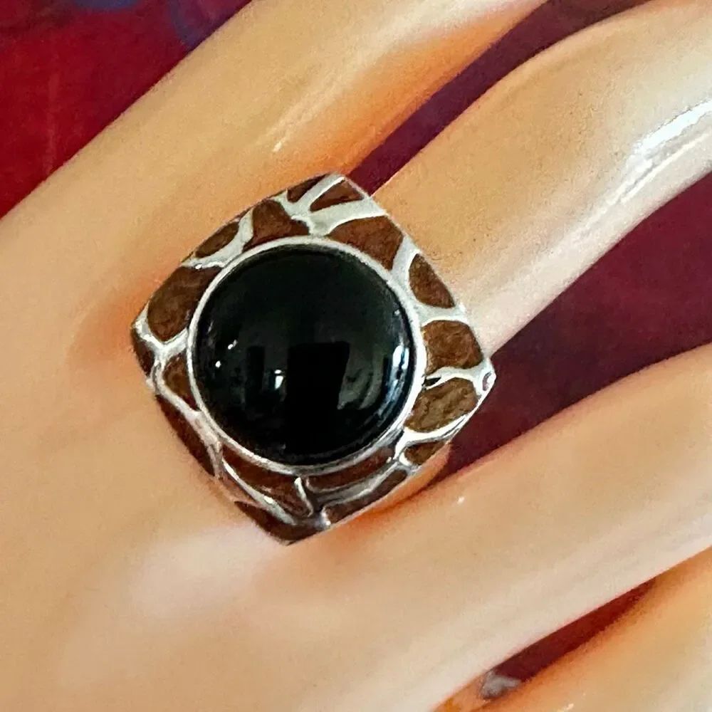Ross-Simons Sterling Silver Black Onyx Enamel Statement Ring